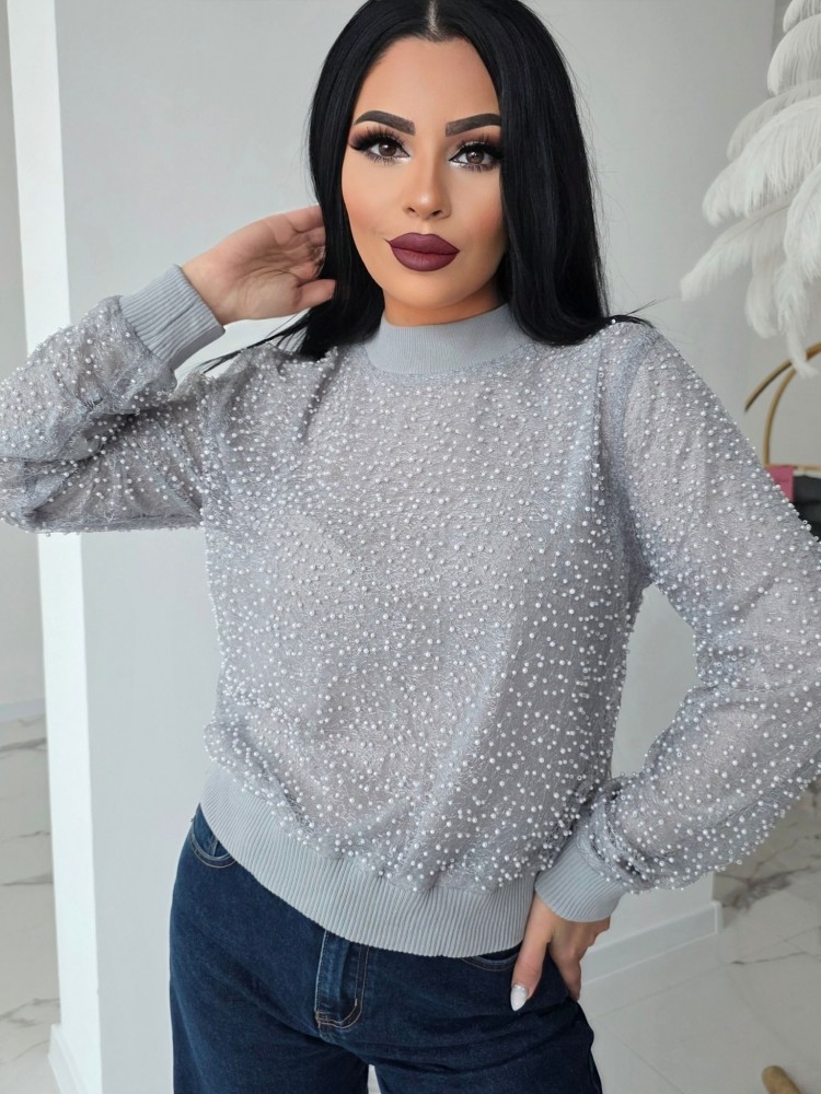 Блуза с двоен тюл и перли