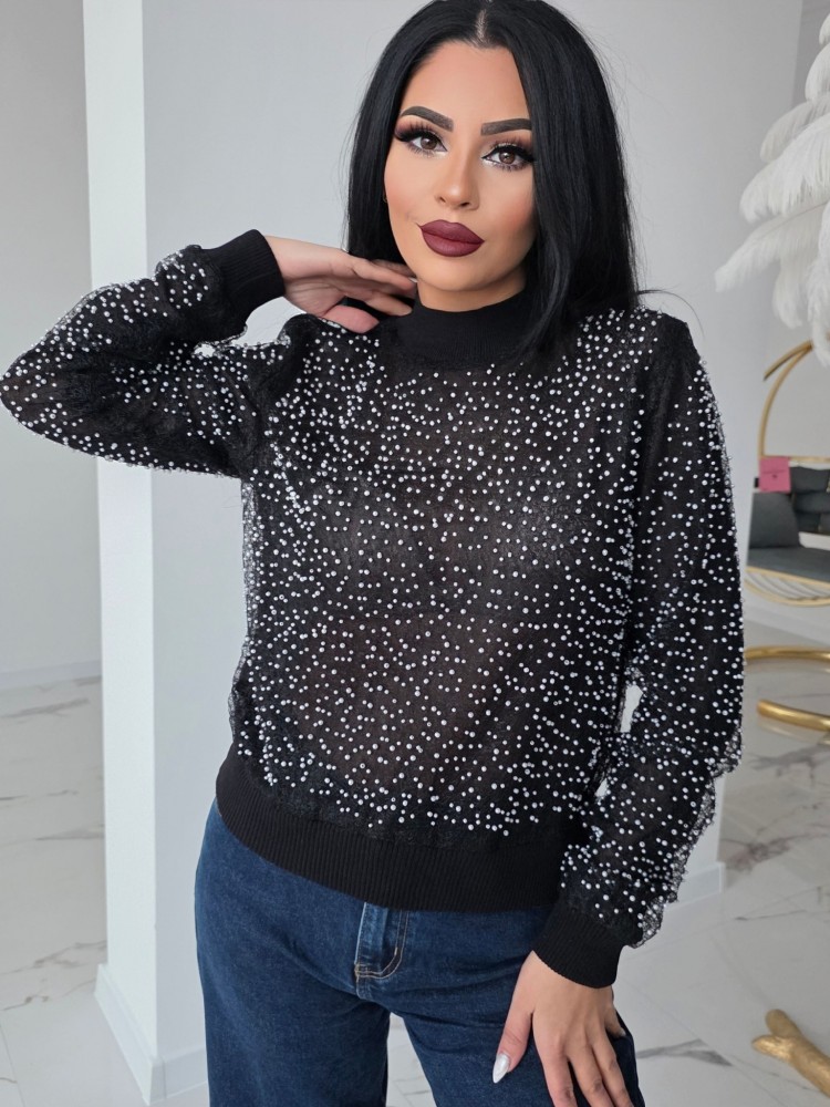 Блуза с двоен тюл и перли