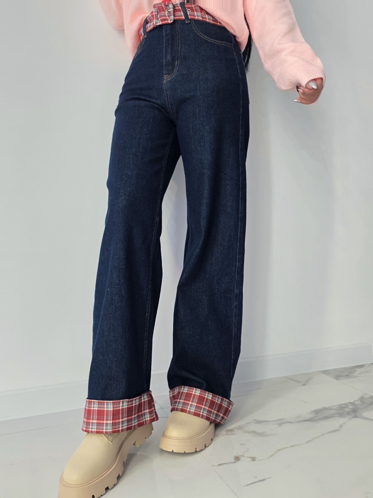 Дънки с кариран подгъв Дънки с кариран подгъв