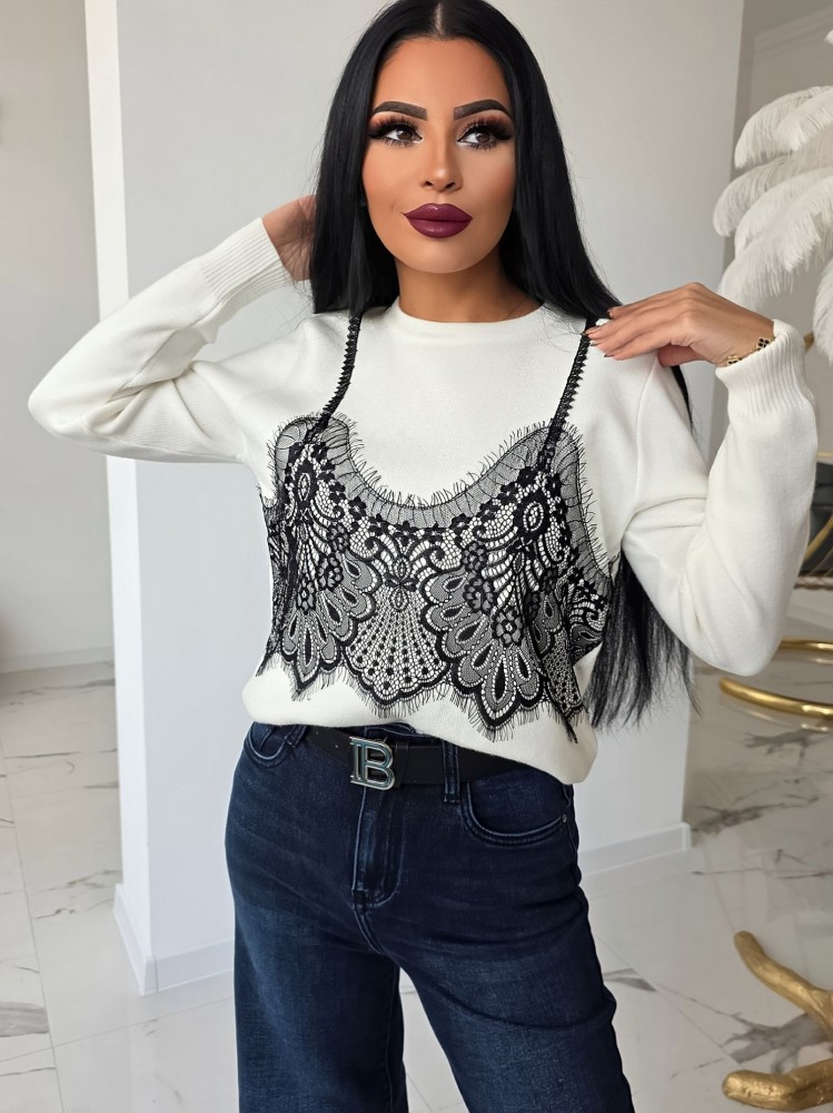 Пуловер от кашмир с нежна дантела Пуловер от кашмир с нежна дантела