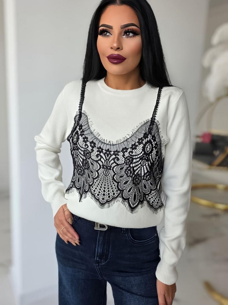 Пуловер от кашмир с нежна дантела Пуловер от кашмир с нежна дантела