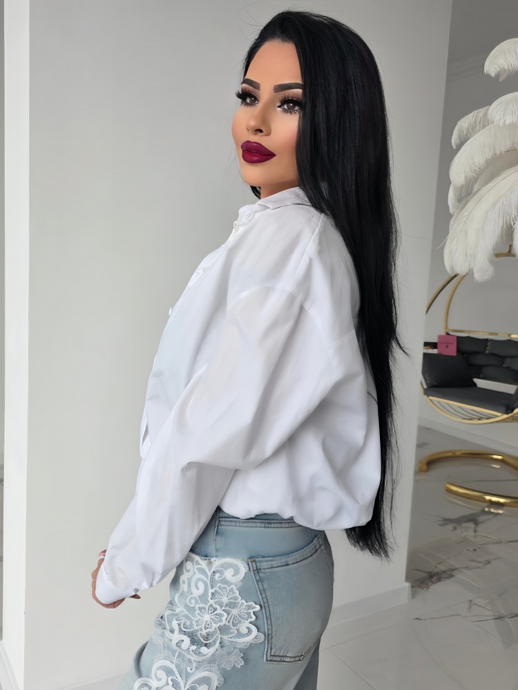 Риза с дантела топ в бяло