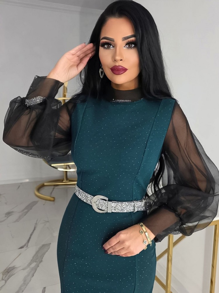 Рокля в цвят емералд