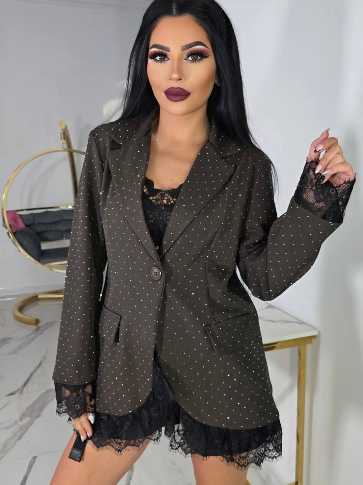 Впечатляващо сако Glam в кафяво Впечатляващо сако Glam в кафяво