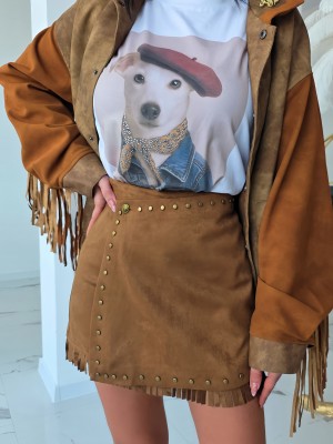 Къса пола от велур с панталонки