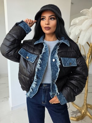 Олекотено яке в комбинация с деним