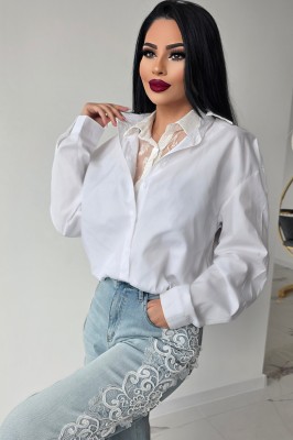 Риза с дантела топ в бяло