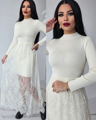 Рокля Cream с дантела