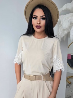 Тениска от ефирен рипс Beige Vibe